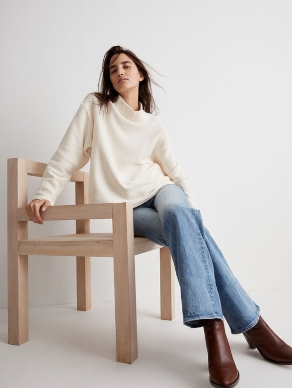 Madewell Funnelneck Drop-Shoulder Top Cotton Cream Size Medium
